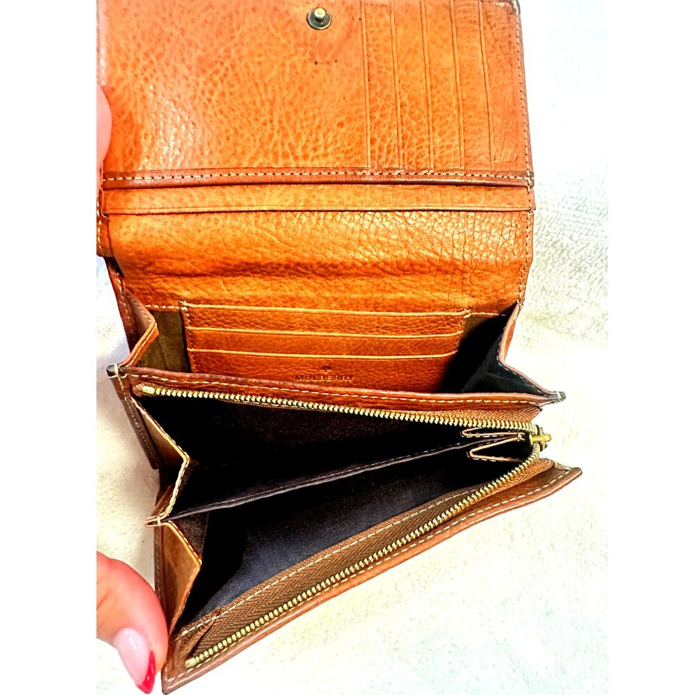 Mulberry Brown Cognac Leather Bifold Accordion Wallet Brass Plaque - Picture 8 of 12